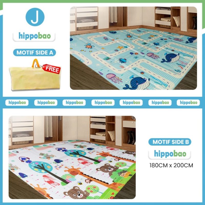 HIPPOBAO Playmate Baby Matras Foam - Karpét Anak Bayi Motif Rubah (180x200cm, 8mm)