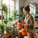 orang merawat tanaman dengan sprayer tanaman
