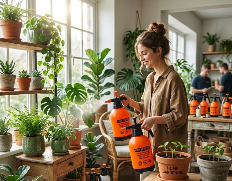 orang merawat tanaman dengan sprayer tanaman