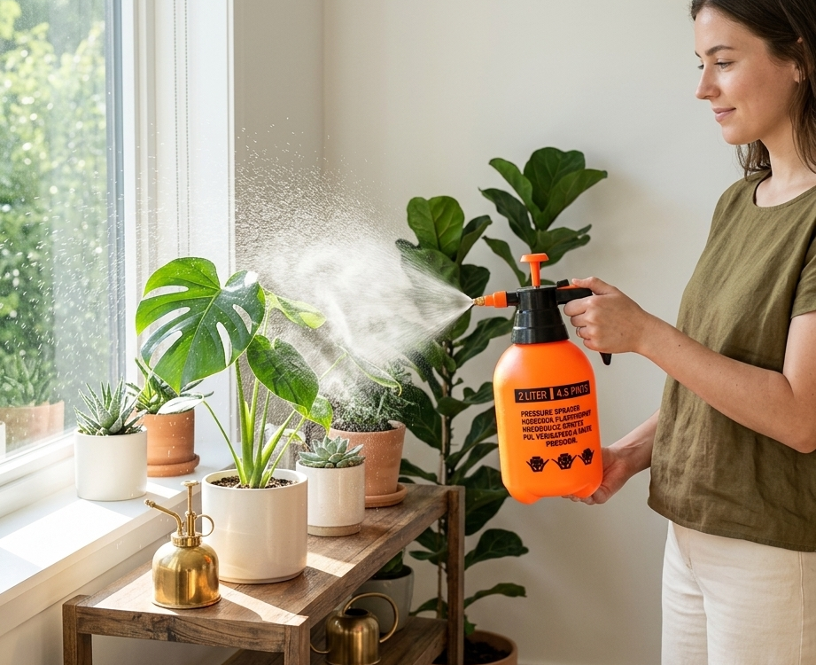 sprayer tanaman premium digunakan untuk menyiram tanaman indoor di rumah